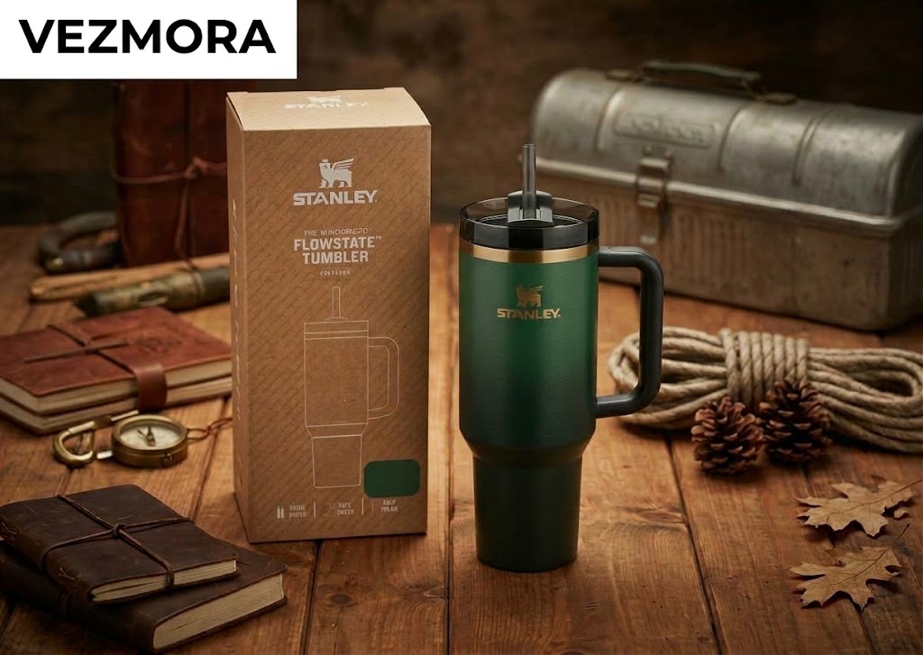 VEZmora Stanley The Quencher H2.0 FlowState Insulated Stainless Steel 40oz Tumbler with Straw, Green Ombre