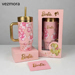 VEZmora Barbie x Stanley Quencher H2.0 FlowState Insulated Stainless Steel 40oz Tumbler with Straw and Gift Box, Just Peachy